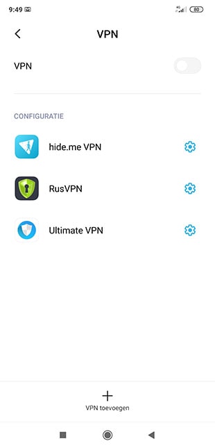 VPN menu Android