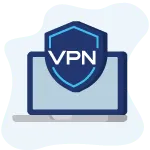 Donkere laptop met daarop een VPN-schild