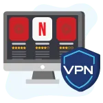 VPN schild naast een scherm met daarop een programma dat lijkt op Netflix