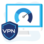 Computer met een snelheidsmeter naast een VPN-schild