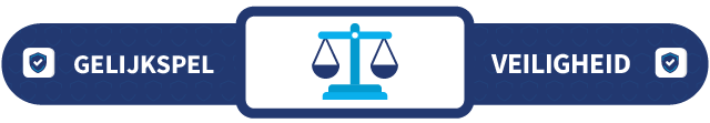 Banner met daarop de tekst Veiligheid: gelijkspel en een weegschaal-symbool
