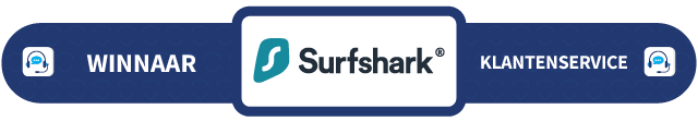 Banner met daarop de tekst Winnaar klantenservice: Surfshark
