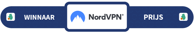 Banner met daarop de tekst "Winnaar", "Prijs" en het logo van NordVPN