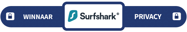 Banner met daarop de tekst Winnaar privacy: Surfshark