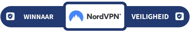 Banner met daarop de tekst "Winnaar", "Veiligheid" en het logo van NordVPN
