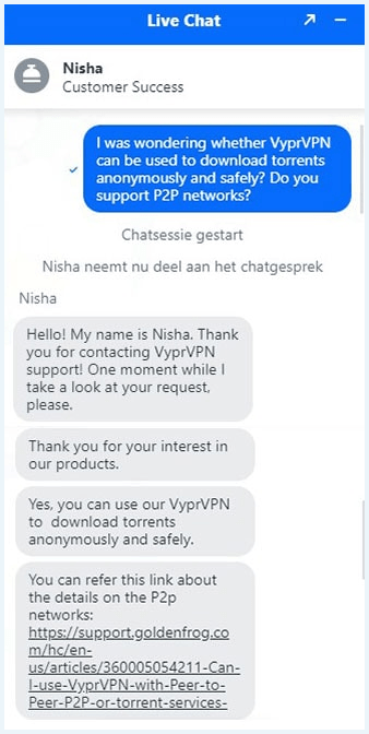 VyprVPN klantenservice live chat