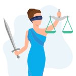 Vrouwe Justitia die een zwaard vasthoudt