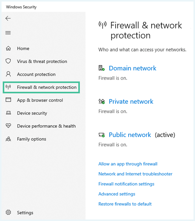 Windows Firewall instellingen