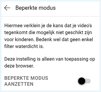 YouTube beperkte modus aanzetten