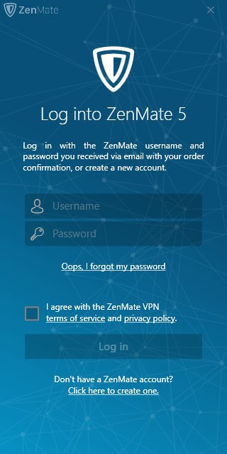ZenMate inlogscherm software
