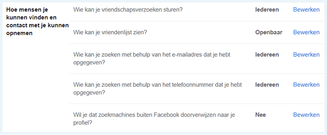 Zoekmachine buiten Facebook doorverwijzen naar profiel
